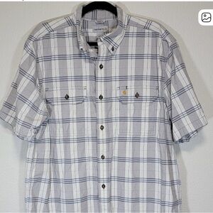 Carhartt Men's White and Gray Plaid Button Down Shirt